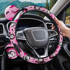 Pink Retro Horror Mask Steering Wheel Cover, Non-Slip Polyester Wheel Grip, Universal 15 Inch Car Accessory