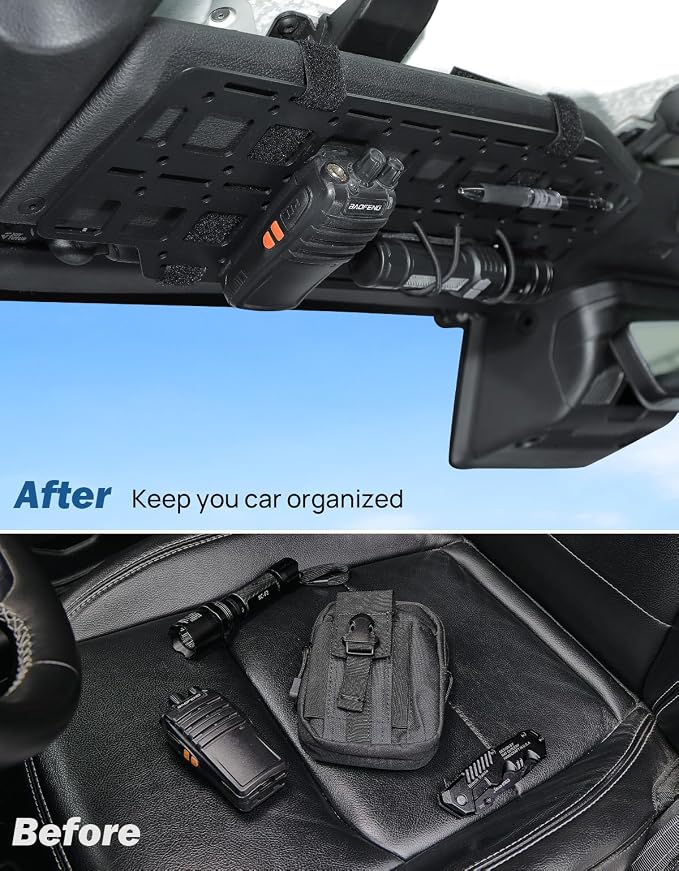Sun Visor Organizer Compatible with 2018-2026 Wrangler JL & 2020-2026 Gladiator JT, Tactical Rigid Molle Panel Sun Visor Storage, Tactical Gear Rack