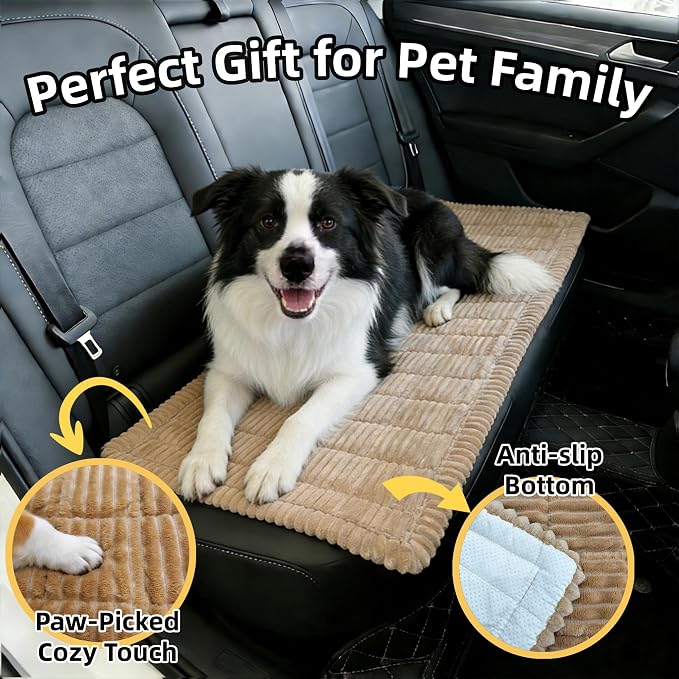 Dog Car Seat Cover, Pet Couch Covers for Car and Sofa, Non-Slip Backseat Pet Bed Mat, Machine Washable, Soft Plush Travel Seat Protector with Portable Storage Bag (Brown,23.6''×70'')