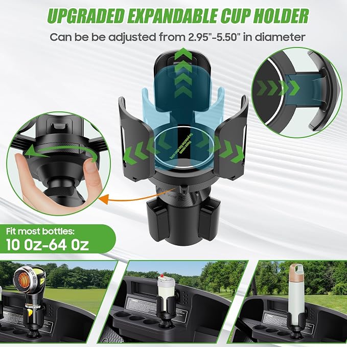 Golf Cart Heater Propane Cup Holder for Yamaha, EZGO, Club Car | Adjustable & Expandable Base Holder Mount for 16.4 oz/1Lb Portable Propane Heater Camping Gas Cylinder and Water Bottle Black