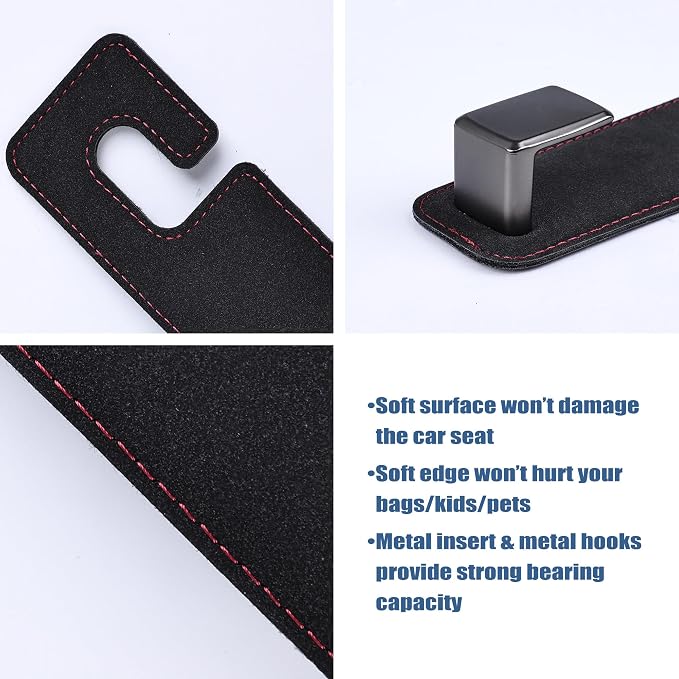 Car Seat Back Hook Universal Auto Storage Hanger Suede with Metal Car Seat Organizer for Handbag Purse Coat Umbrellas Grocery Bags 2 Pack Black