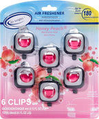 Honey Peach Scent Pink Car Air Freshener Vent Clip 6 Ct | Long Lasting Up to 180 days, Natural Essential Oil Car Fragrance for Women and Men, Odor Eliminator - 4ml Each