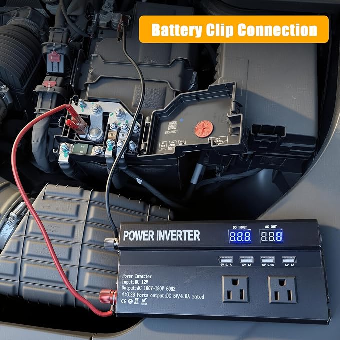 1200W Power Inverter, 12v to 110V AC Car Inverter with Fast Charging 2.4A USB and 3 AC Outlets Ideal for Road Trips, Camping, RV, Truck, Solar, and Vehicle Power Needs