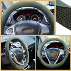 4 Car Accessory Set, Steering Wheel Cover, Ceramic Coasters, Daisy Flower Clip Air Freshener, Crystal Hanging Ornament for Women(Sage Green)