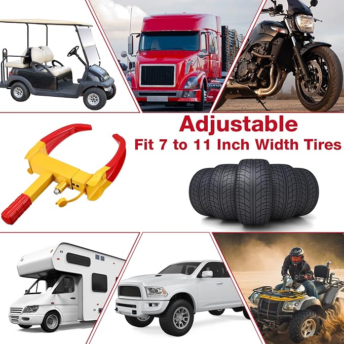 2 Pcs Wheel Lock for Cars, Heavy Duty Trailer Wheel Lock Universal Security Anti Theft Tire Clamp for Vehicles Boot Camper SUV ATV Boat Motorcycle Deterrent(Red)