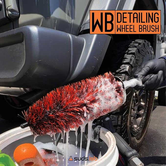 WB Premium Detailing Wheel Brush for All Vehicle Types – 17.7" Ultra-Soft and Scratch-Free Reusable Rim, Wheel, and Tire Brush for Deep Cleaning