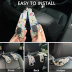 2PCS Car Seat Back Storage Headrest Hooks, Floral Flowers Purse Holder Bags Hanger, PU Leather Double Metal Hook for Backseat Organizer, Women Car Accessories Organization