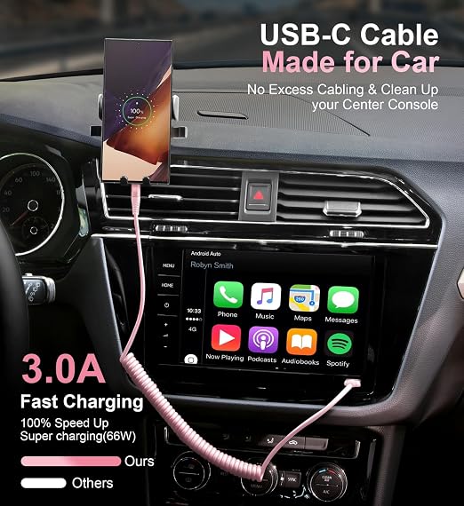 USB A to C Cable Fast Charging 3FT for Car, 2Pack USB Type C Charger Cable for iPhone 16, USB-C Cable Compatible with iPhone 17/16/15/Plus/Pro/Pro Max/Samsung Galaxy A10e A20-Pink