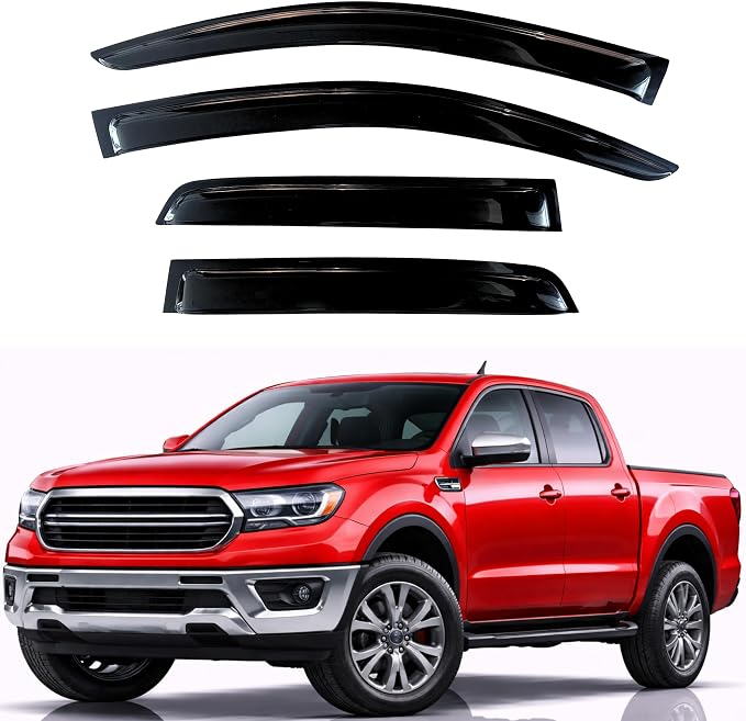 KPY Rain Guards Fit for 2019-2023 Ford Ranger SuperCrew, Out-Channel Window Visors Vent Wind Deflectors 4PC, Truck Accessories for 19-23 Ranger SuperCrew