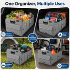 PAT SAM'S Trunk Organizer for SUV, Collapsible Car Trunk Organizer with Dividers, Waterproof 600D Oxford, Non-Slip Storage Organizer for Groceries, Tools, Travel, Truck & Car (Grey)