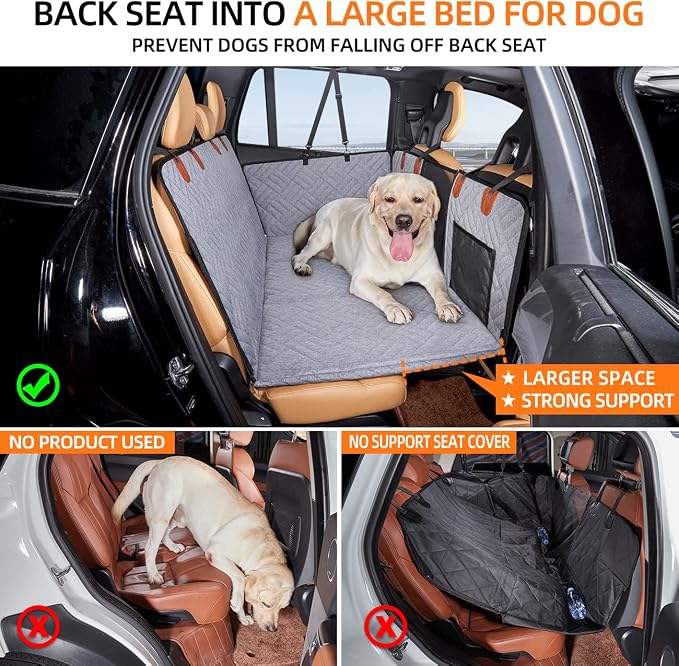 Back Seat Extender,Dog Seat Cover for Back Seat,Hard Bottom Car Seat Cover for Dogs,Dog Hammock for Car,Back Seat Pet Cover for Dogs（Grey,for Car/SUV/Small Truck）
