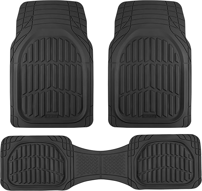 FlexTough LITE Rubber Car Mats Full Set - All Weather Floor Mats for Cars & SUVs - Automotive Waterproof Black Car Floor Mats for Cars Interior Accessories Universal Trim-to-Fit