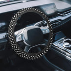 Car Steering Wheel Cover, 14.5"-15" Inch Universal Anti-Slip DurableSteering Wheel Protective Cover, Breathable Auto Interior Decoration Accessories for Sedan SUV Truck (Black White Polka Dot)