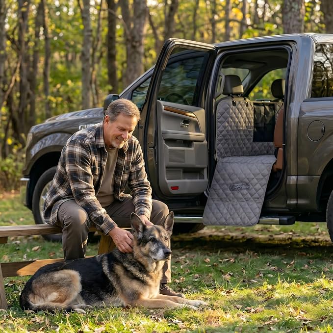 Truck Seat Cover for Dogs with Flip-Up Rear Seats 100% Waterproof Heavy Duty Pet Floor Hammock with Mesh Visual Window Senior Dog Friendly & Nonslip Fits Ford F150,F250 RAM 1500,Silverado