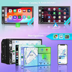 7” Wireless Apple CarPlay Double Din Car Stereo,FM Car Radio,Bluetooth 5.2,IPS Touchscreen 1024 * 600, Backup Camera,EQ Audio,Dual USB+Type-c Charging,Subwoord,Android Auto,Navigation,CarPlay MP5
