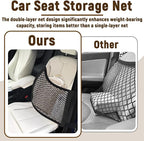 Front Seat Organizer, Car Seat Organizer, Double Layer Front Seats Versatile Elastic Organizers Net, Storage Mesh Nets for Seats, Universal Car Accessories for Most Vehicles