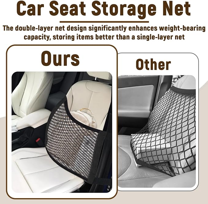 Front Seat Organizer, Car Seat Organizer, Double Layer Front Seats Versatile Elastic Organizers Net, Storage Mesh Nets for Seats, Universal Car Accessories for Most Vehicles