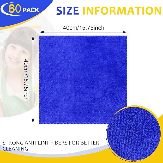 Microfiber Cleaning Cloths for Cars 16 x 16 Inch Ultra Absorbent Car Towels Drying Reusable Cleaning Supplies House Kitchen Window Microfiber Towel(Blue, Gray, Yellow,60 Pcs)