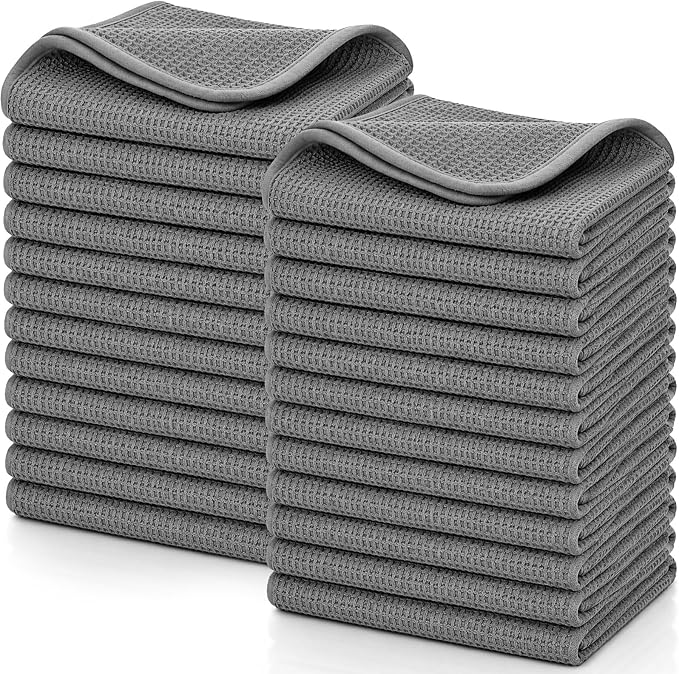 30 Pcs Premium Waffle Weave Cleaning Cloths 12"x12" Reusable Absorbent Towels, Lint Free Streak Free Rags for Car, Kitchen, Glass, Window