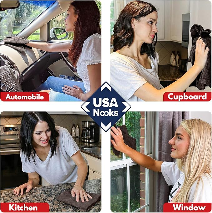 Premium 300GSM Microfiber Cleaning Cloth - 12.5"x12.5" High Performance - 1200 Washes, Ultra Absorbent Microfiber Towels for Cars Undercarriage, Rims & Engine Bay Cleaning - Microfiber Cloth