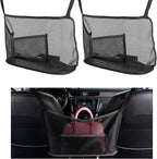 2 PCS Car Net Pocket Handbag Holder, Organizer Mesh Bag Between Two Seat, Driver Storage Netting Pouch for Handbag Purse, Barrier of Backseat Pet, Car Accessories for Women Men (Black)