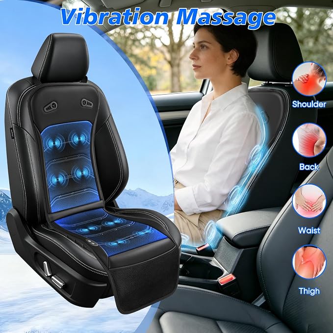 Cooling Car Seat Cover: 2-in-1 Car Seat Cushion with Massage & Ventilation, 12V/24V Universal Fit for Car/Truck/SUV, Intensity, Breathable & Comfortable (Black)