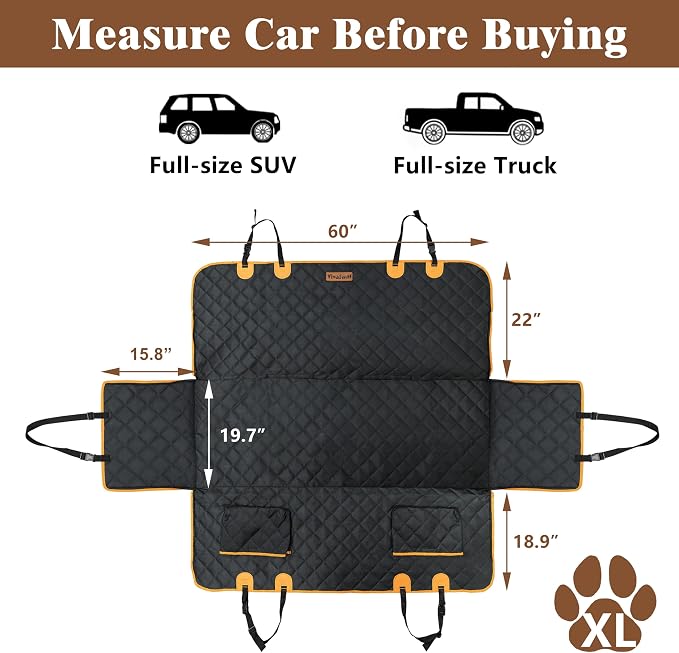 Dog Seat Cover for Back Seat, Dog Hammock for Trucks SUVs | 600D waterproof, nonslip, scratch-proof. Easy-clean, machine washable, pet-friendly for daily travel. Quick no-tool install.