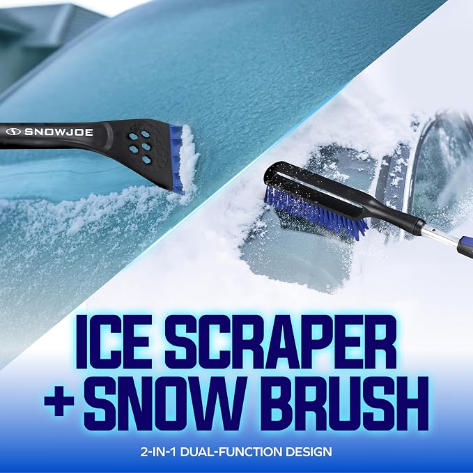 2 Pack 42" Multi-Purpose Ice Scraper and Extendable Snow Brush for Cars with Foam Grip and 360-Degree Pivoting Brush Head, SJEG-SB42SHX2