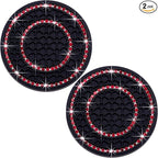 2PCS Bling Crystal Rhinestone Cup Holder Coaster, 2.75 inch Soft Silicone Anti-Slip Shockproof, Car Cup Holder Insert Coasters, Universal Car Interior Accessories for Women (Black & Red)