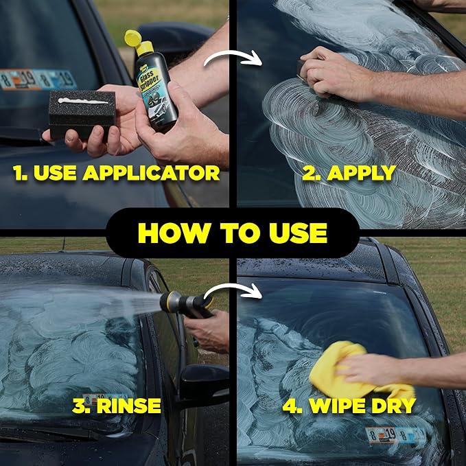91411 Glass Stripper Water Spot Remover Kit – Cerium Oxide Based Auto Glass Polish for Windshields, Hard Water Spots, Road Films & Old Coatings – 4 Fl Oz