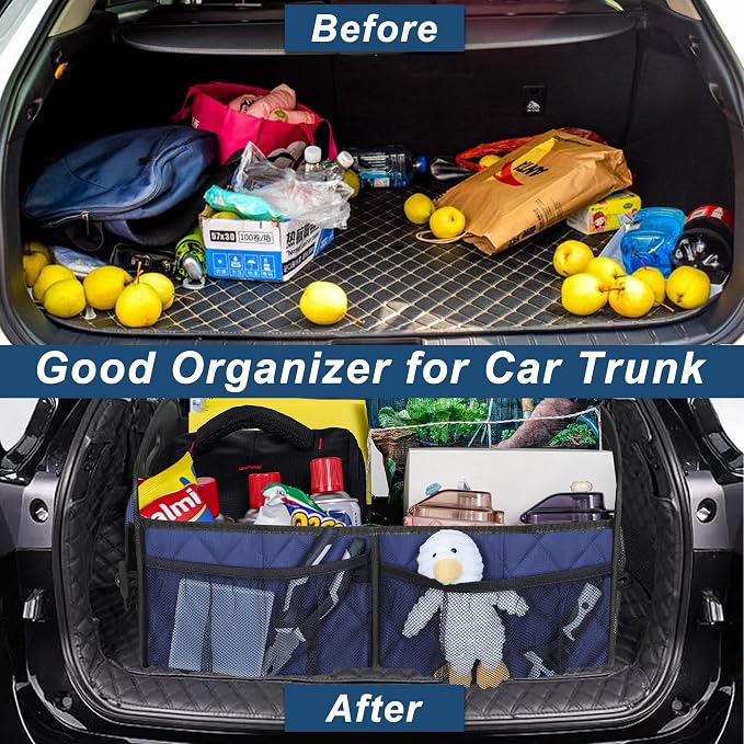Car Trunk Organizer for SUV, Car Organizers and Storage with Reinforced Handles, Car Accessories for Women/Men 70L Waterproof Polyester Trunk Organizer(Large, Navy Blue)