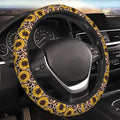 Elastic Car Steering Wheel Cover,Yellow Sunflowers Leopard Print Protector Upgrade Thicken,Anti Slip Soft Car Interior Decor for Diverse Cars Truck SUV for Men Women Universal 15 Inch