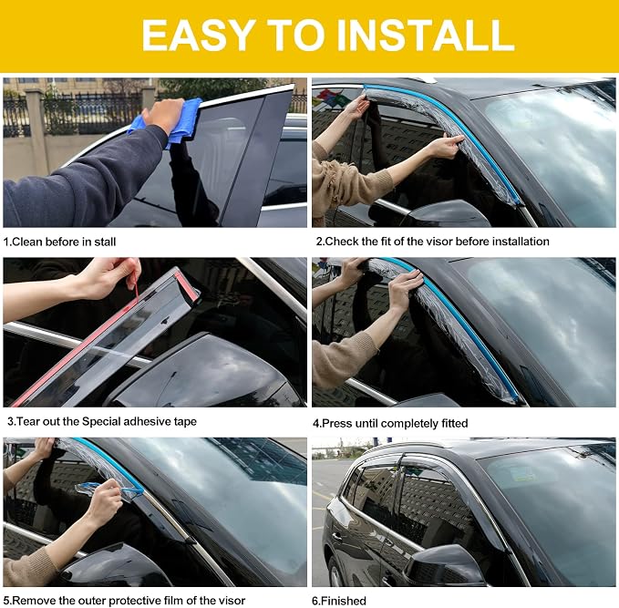 Smoke Tinted Tape-On Side Window Visor Deflectors Rain Guards Designed for Honda Civic Sedan 2022 2023 LX EX SI HPT Sport Touring（4pcs）