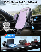 Car Phone Holder, 2026 Military-Grade 89bs Strongest Suction Phone Holders for Your Car Dashboard/Windshield/Vent Easy Clamp Cellphone Holder Truck Stand for iPhone 17 16 15 Pro Max, Purple