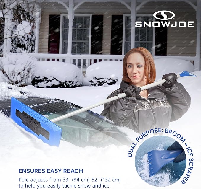 18" Telescoping Snow Broom & Ice Scraper for Cars, No-Scratch Foam Brush - Long and Extendable Ice Removal Tool for Car Window and Automotive Windshield, SJBLZD