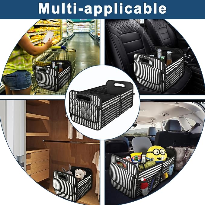 Trunk Organziers and Storage with Reinforced Handles,Car Accessories for Women/Men 50L Waterproof Polyester Trunk Organzier for Car/SUV/Minivan/Truck(Medium,Stripe)