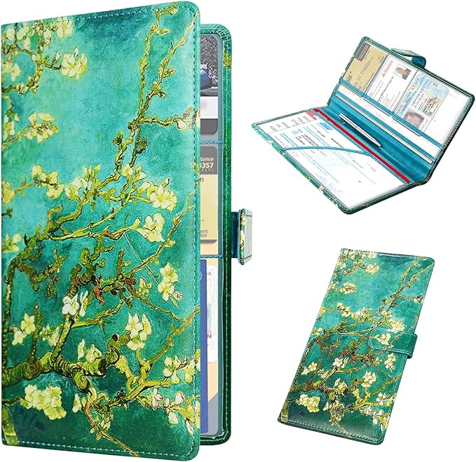 Car Registration and Insurance Holder, Vehicle Glove Box Organizer Cool Car Accessories, Car Document Holder for Cards and Driver License, Almond Blossom