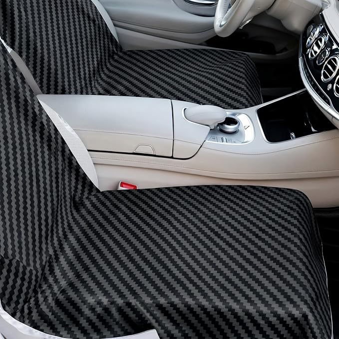 Car Seat Towel Covers with Storage Bag, 63 x 32 Inch Universal Non Slip Waterproof Sweat Protector for Car Truck, Gym Swimming Running, Machine Washable(2 Pack,Carbon Fiber Textured)
