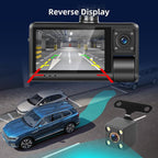 3 Channel Dash Cam for Cars, Dash Cam Front and Rear Inside, Bulit-in WiFi: 3 inch IPS Screen, 1080P Triple Dash Camera with 64GB Card, G-Sensor, Loop Record, Night Vision + Rearview Camera