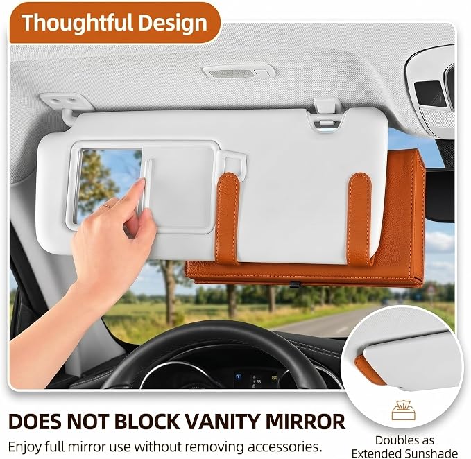 Magnetic Foldable Car Tissue Box - Easy-Install Tissue Holder for Sun Visors and Seat Backs,Premium Leather Car Napkin Organizer—Designed for Commuters,Rideshare Drivers and Families(Orange)