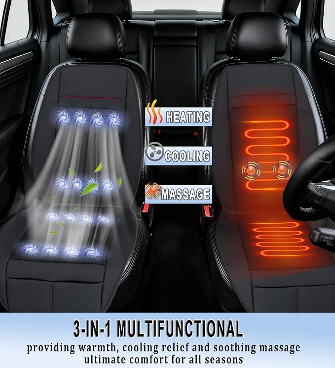 Cooling Car Seat Cushion with Massage, 3-in-1 Ventilated Car Seat Cover, 12V Cooling Seat Cover for Front Seat, Universal Car Seat Cooler for Car, SUV, Truck (Black-2)