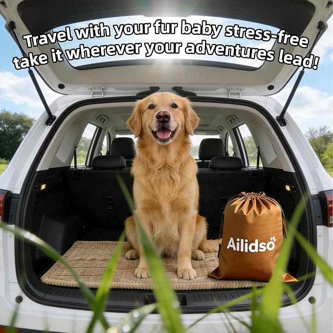 Dog Car Seat Cover, Pet Couch Covers for Car and Sofa, Non-Slip Backseat Pet Bed Mat, Machine Washable, Soft Plush Travel Seat Protector with Portable Storage Bag (Brown,23.6''×70'')