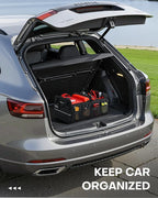 Tactical Car Trunk Organizer - Foldable Trunk Organizer for SUV with Front MOLLE Pocket & Reflective Strips, Essential Car Accessories for Tools & Outdoor Storage, 15.0" x 23.6" x 11.0", Black