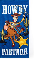 Store Official Woody Beach Towel with Woody & Bullseye Screen Art on Topside - Measures 29" x 58" - Soft & Absorbent for Pool or Beach - Bath Towels for Kids Who Love Toy Story Movies