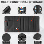Sun Visor CD Case Holder for Car - Multi-Function Visor Organizer with CD/DVD Storage, Eyeglass Clip, Card Slots & Pen Holder, Durable Leather Car Accessories (Black)