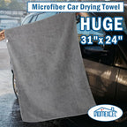 Professional Large Microfiber Car Drying Towels 2 Pack, Lint Free, Scratch Free, Highly Absorbent Drying Towel for Cars, SUVs, RVs, Trucks, and Boats,31" x 24",Grey