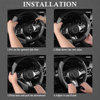 Faux Leather Steering Wheel Cover and Waterproof Car Floor Mats,Universal Car Combo Fit for 95% Sedan,SUV,Cars,14.5-15inch Sporty Anti-Slip Safety Comfortable Design(Black＆Gray)
