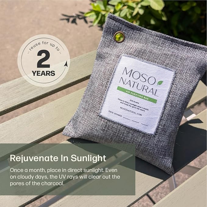 Air Purifying Bag 200g (3 Pack) HGTV Editor's Pick | Premium Bamboo Charcoal Odor Absorber for Home & Car | Closet Odor Eliminator & Car Air Freshener | Long Lasting Charcoal Bags