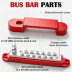 Marine Bus Bar 12V 150A 1/4" Stud Power Distribution Block, 12 Volt DC Battery Busbar, Automotive Buss Bar 12v for Car, Boat and Solar Wiring (Black+Red)