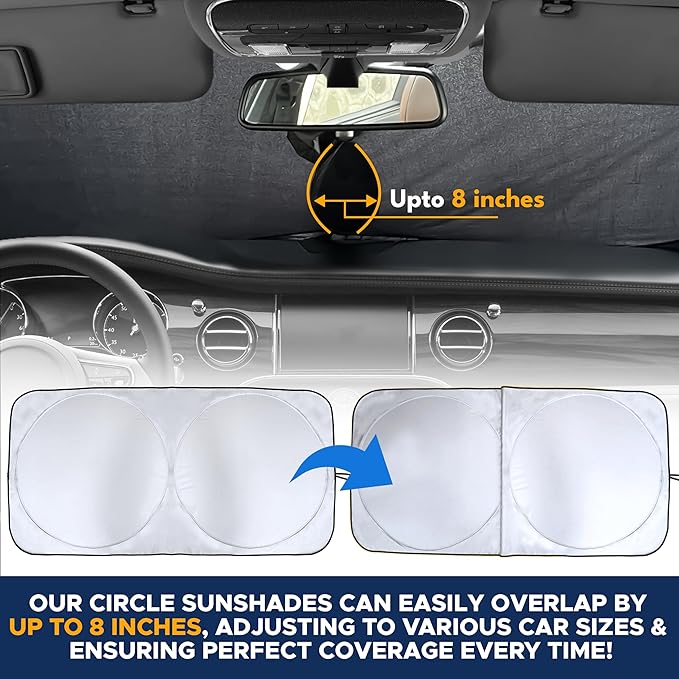 Car Front Windshield Sun Shade for Car | SUV Accessories for Maximum Sun and Heat Protection | UV-Blocking Windshield Dash Cover & Sun Visor for Cooler Interior | Large (64 x 34 Inches)